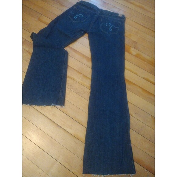 Guess Womens Foxy Flare Front Dip Distressed Hem Dark Blue Jeans Size 27 Small - Picture 5 of 8